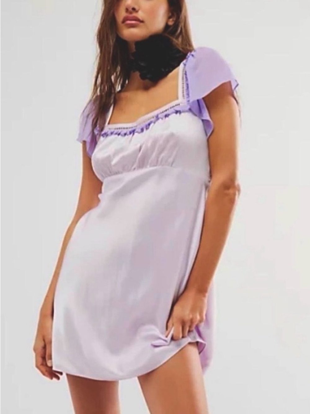 NWT Free People Violet Visions Slip Mini Dress Satin Purple Ruffle - Picture 6 of 16